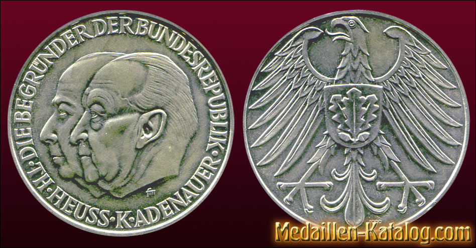 Die Begründer der Bundesrepublik - Th. Heuss K. Adenauer | Gold & Silber Medaille Münze Gedenkmedaille Gedenkmünze