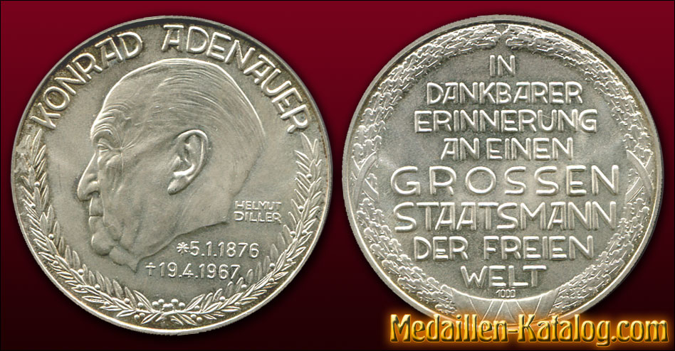 Konrad Adenauer 1967 – In dankbarer Erinnerung an einen grossen Staatsmann der freien Welt | Gold & Silber Medaille Münze Gedenkmedaille Gedenkmünze