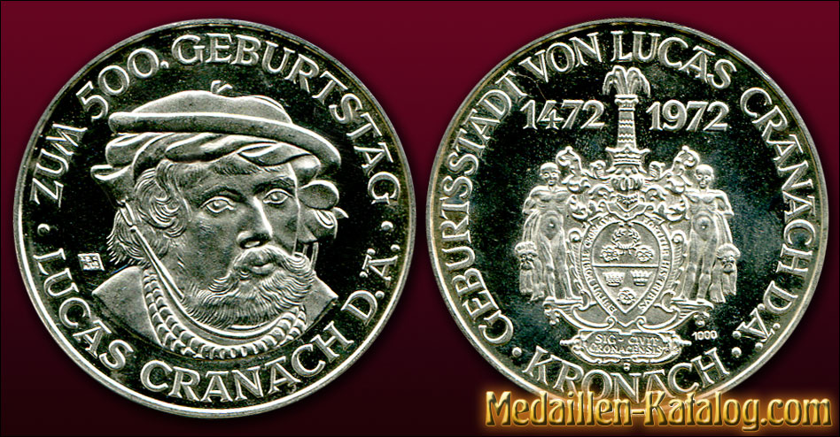 Lucas Cranach 500. Geburtstag Geburtsstadt Kronach 1472-1972 | Gold & Silber Medaille Münze Gedenkmedaille Gedenkmünze