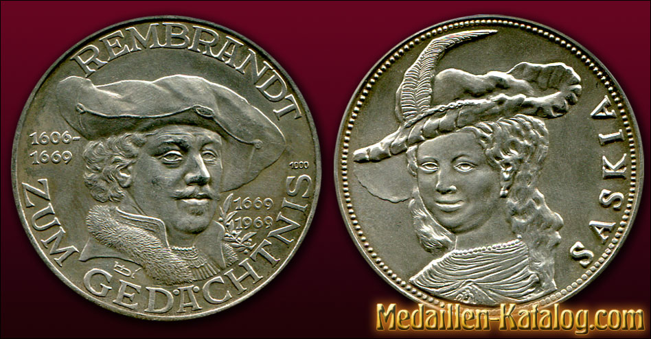 Rembrandt 1606-1669 Zum Gedaechtnis 1969 Saskia | Gold & Silber Medaille Münze Gedenkmedaille Gedenkmünze