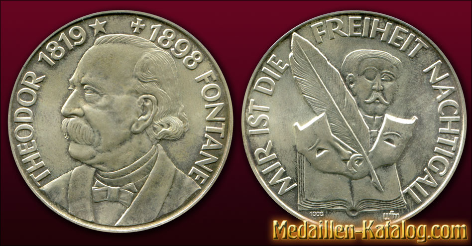 Theodor Fontane 1819-1898 - Mir ist die Freiheit Nachtigall | Gold & Silber Medaille Münze Gedenkmedaille Gedenkmünze