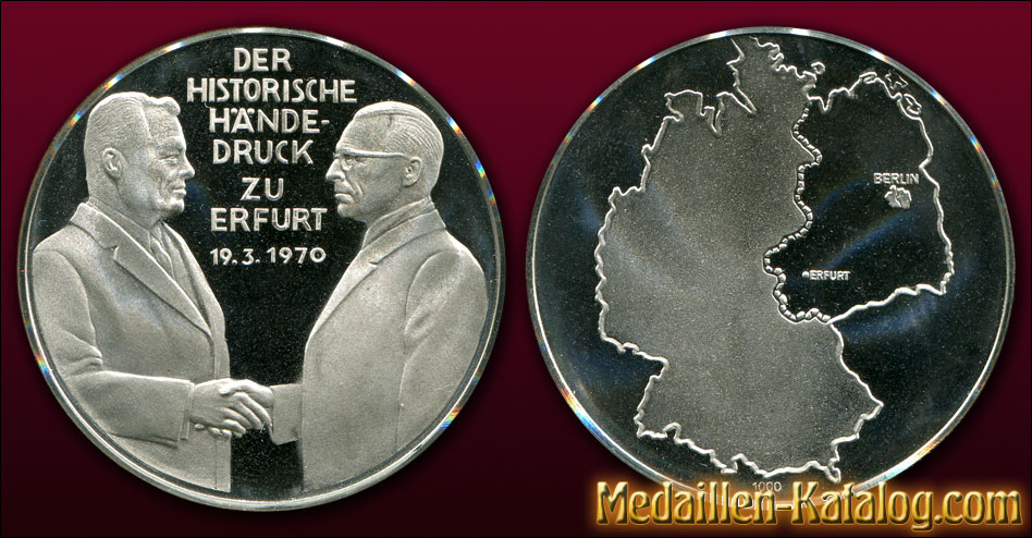 Der historische Händedruck zu Erfurt 19. 3. 1970 | Gold & Silber Medaille Münze Gedenkmedaille Gedenkmünze