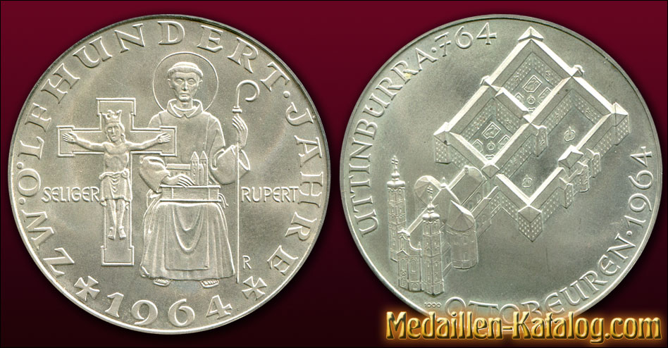 Zwölfhundert 1200 Jahre Seliger Rupert Uttinburra 764 Ottobeuren 1964 | Gold & Silber Medaille Münze Gedenkmedaille Gedenkmünze